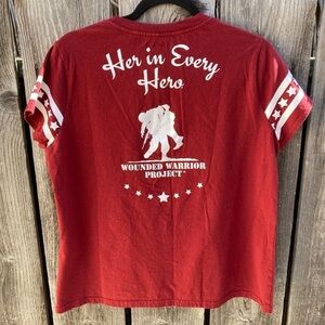 Women's Harley Davidson x Wounded Warrior T-Shirt Red L Crew Motorcycle Biker